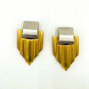 Vintage geometric arrow shape statement clip on earrings gold and silver retro